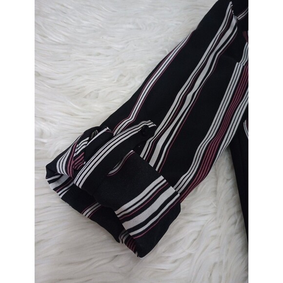 IZ Byer-Ladies Blouse-Black/White/pink striped V-Neck 3/4 Sleeve-w/Button SizeXS - Picture 12 of 12